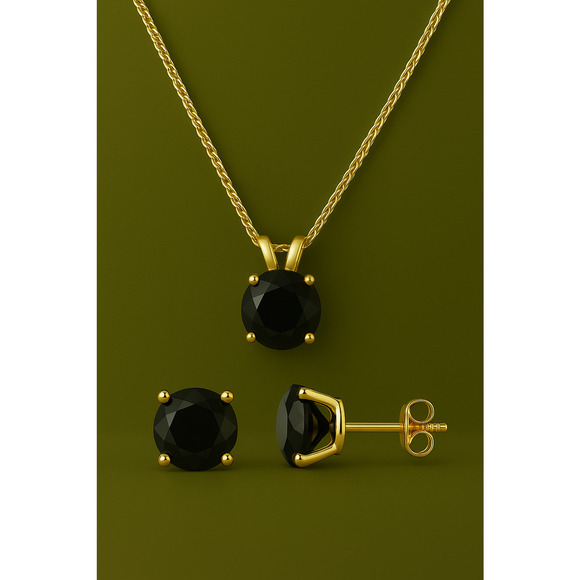 4 Ct Black Diamond Pendant + Stud Set | 14K Gold | Unisex Minimalist Jewelry | - Picture 1 of 8